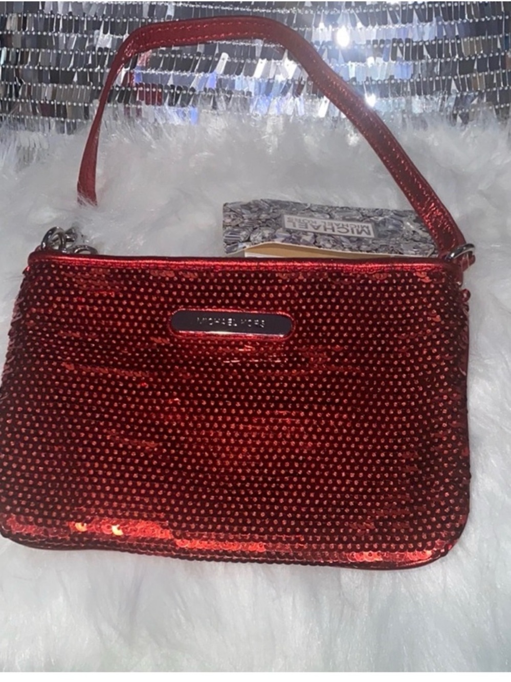 Michael Kors Red Sequin Wristlet Clutch